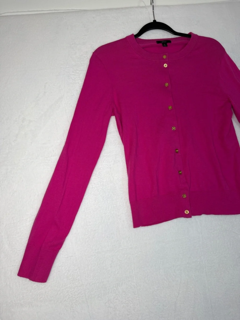 J. Crew Women's Hot Pink  Gold Button-Front Crewneck Cardigan Medium - Picture 5 of 10